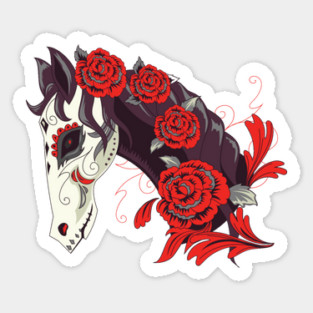 Horse Skull with Red Roses Dias de los Muertos Sticker