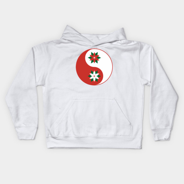 Christmas Poinsettia Yin Yang Kids Hoodie by HolidayBug