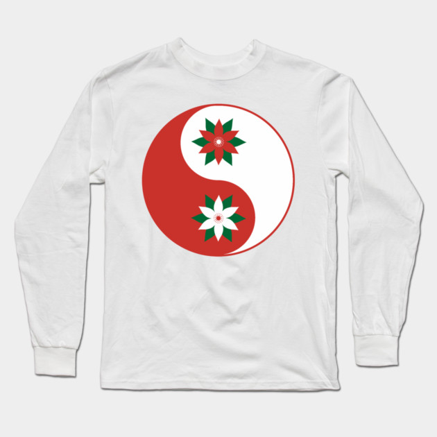 Christmas Poinsettia Yin Yang Long Sleeve T-Shirt by HolidayBug