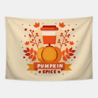 National Pumpkin Spice Day, coffee, fall leaves Tapestry