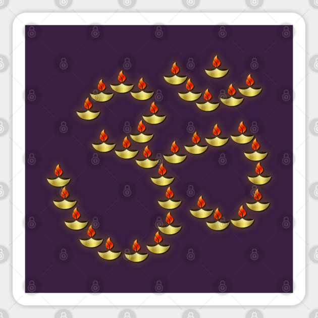 Diwali Gold Deepa in Om Symbol Bright Burgundy Sticker by HolidayBug