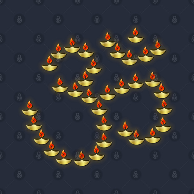 Diwali Gold Deepa in Om Symbol Bright Burgundy by HolidayBug