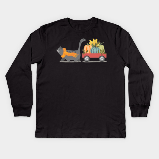 Autumn Cat & Pumpkins Kids Long Sleeve T-Shirt by HolidayBug