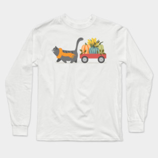 Autumn Cat & Pumpkins Long Sleeve T-Shirt