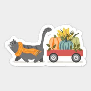 Autumn Cat & Pumpkins Sticker