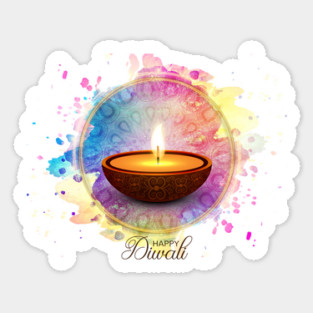 Colorful Watercolor Diwali Deepa Sticker