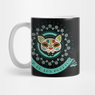 Day of the Dead Cat Skull with Flowers Mug