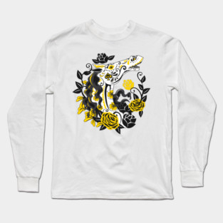 Horse Skull with Yellow Roses Dia de los Muertos Long Sleeve T-Shirt