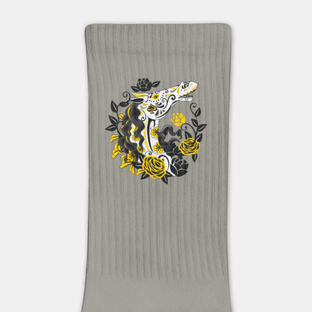 Horse Skull with Yellow Roses Dia de los Muertos by HolidayBug