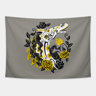 Horse Skull with Yellow Roses Dia de los Muertos Tapestry