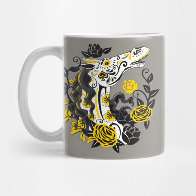 Horse Skull with Yellow Roses Dia de los Muertos by HolidayBug