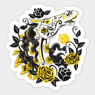 Horse Skull with Yellow Roses Dia de los Muertos Sticker