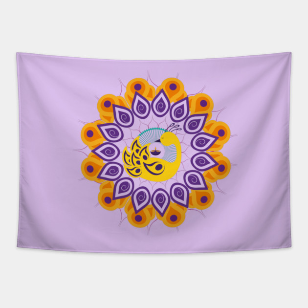 Diwali Peacock, Rangoli, Dipa Tapestry by HolidayBug