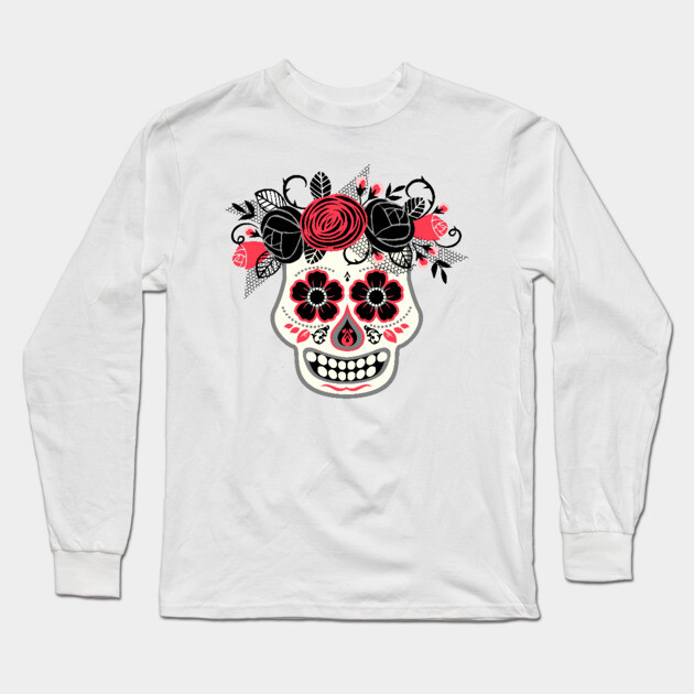 Day of the Dead White Skull Long Sleeve T-Shirt by HolidayBug