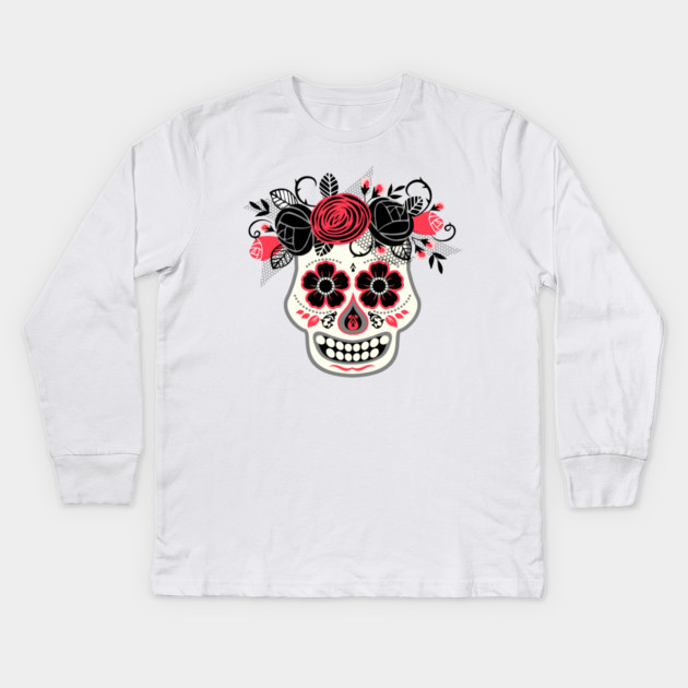 Day of the Dead White Skull Kids Long Sleeve T-Shirt by HolidayBug