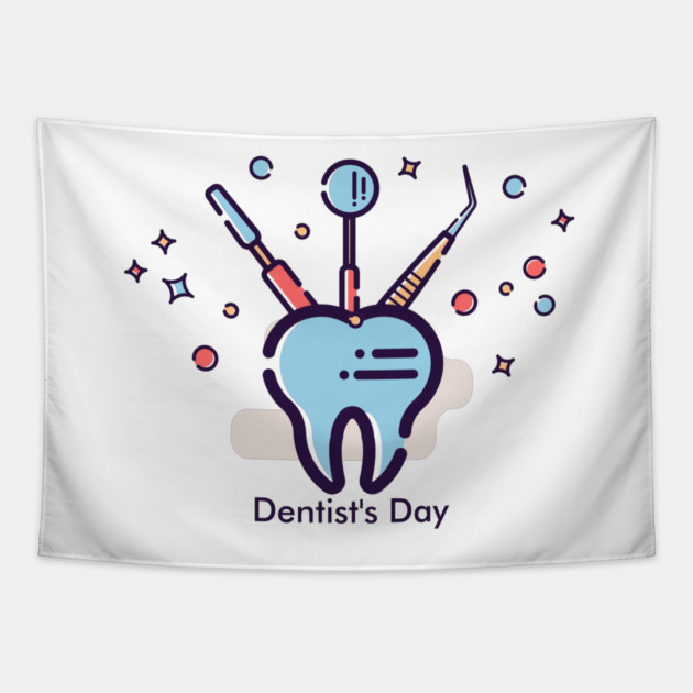 Dentist’s Day, tooth and dental tools Tapestry by HolidayBug