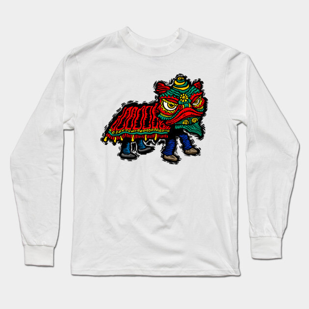 Illustrated Chinese Lion Dancer Long Sleeve T-Shirt by HolidayBug