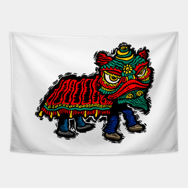 Illustrated Chinese Lion Dancer Tapestry by HolidayBug