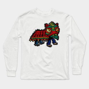 Illustrated Chinese Lion Dancer Long Sleeve T-Shirt