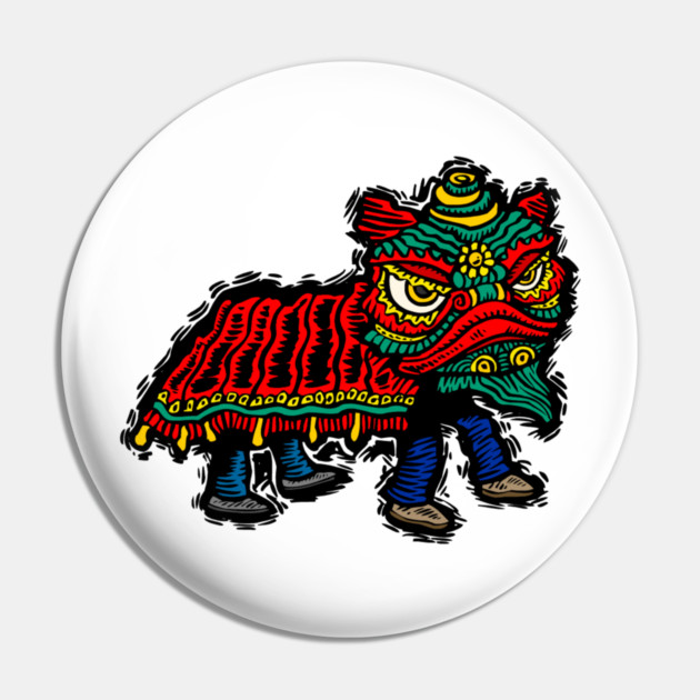 Illustrated Chinese Lion Dancer Pin by HolidayBug