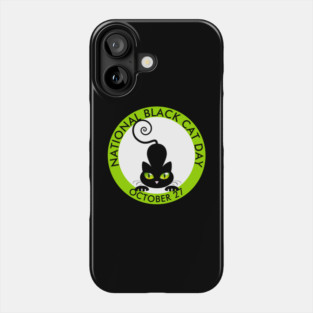 National Black Cat Day, green eyes cartoon Phone Case