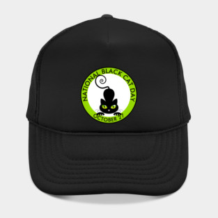 National Black Cat Day, green eyes cartoon Hat