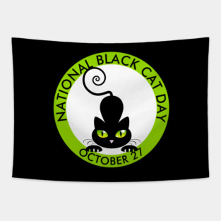 National Black Cat Day, green eyes cartoon Tapestry