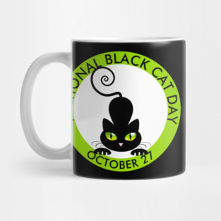National Black Cat Day, green eyes cartoon Mug