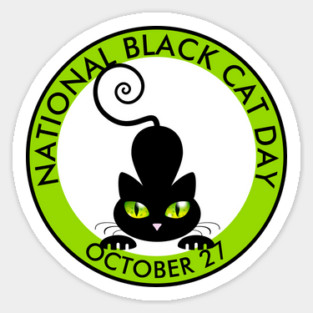 National Black Cat Day, green eyes cartoon Sticker