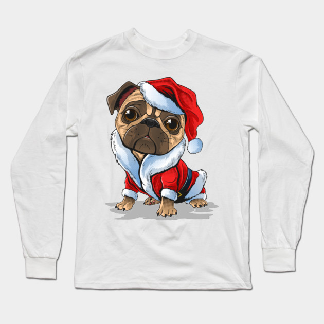 Cute Christmas Pug Santa Suit Long Sleeve T-Shirt by HolidayBug