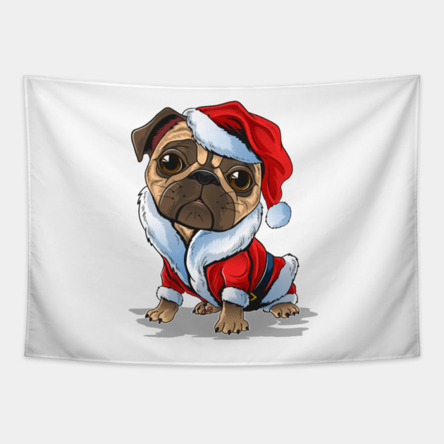 Cute Christmas Pug Santa Suit Tapestry by HolidayBug