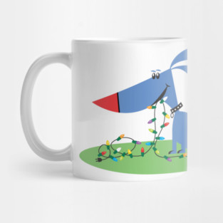 Retro 1950s Blue Dog Christmas Lights Mug