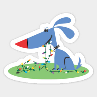Retro 1950s Blue Dog Christmas Lights Sticker