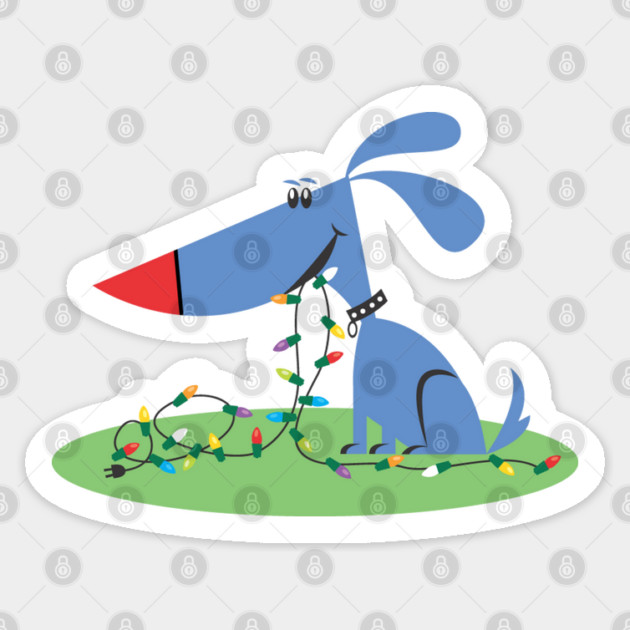 Retro 1950s Blue Dog Christmas Lights Sticker by HolidayBug
