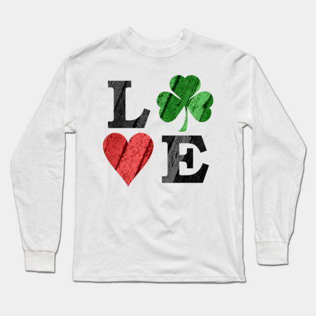 St. Patrick's Day LOVE with Heart and Shamrock Long Sleeve T-Shirt by HolidayBug