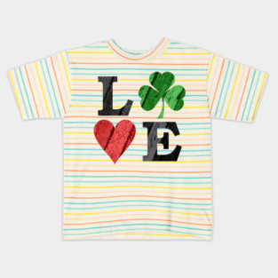 St. Patrick's Day LOVE with Heart and Shamrock Kids T-Shirt