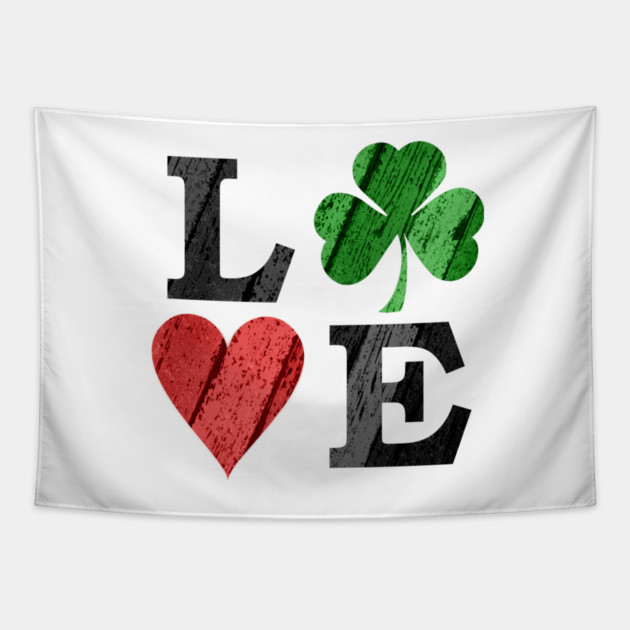 St. Patrick's Day LOVE with Heart and Shamrock Tapestry by HolidayBug