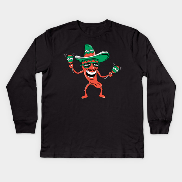 Party Pepper in Sombrero with Maracas Kids Long Sleeve T-Shirt by HolidayBug