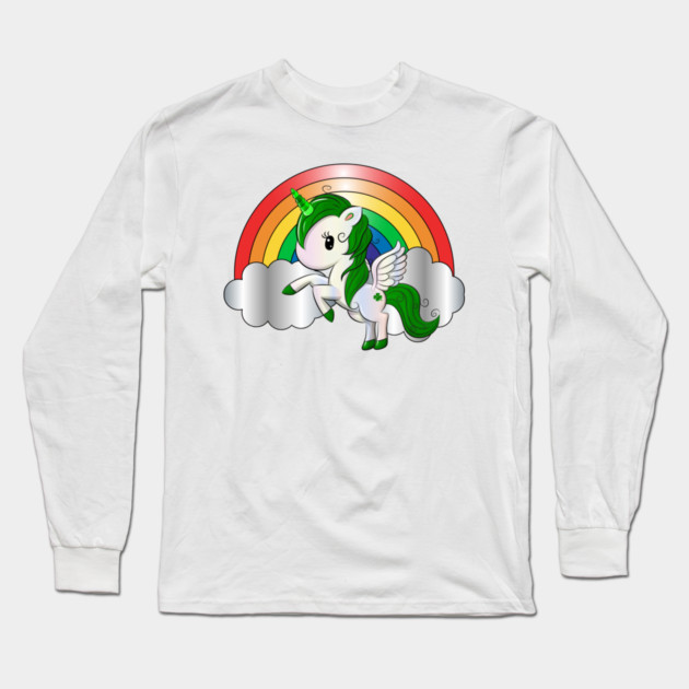 St. Patrick's Day Unicorn Pegasus Long Sleeve T-Shirt by HolidayBug