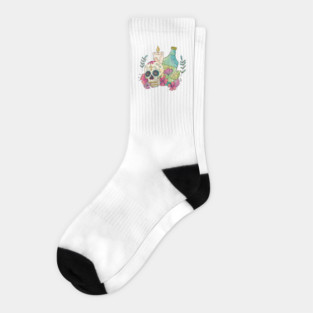 Watercolor Dia de los Muertos Skull Socks