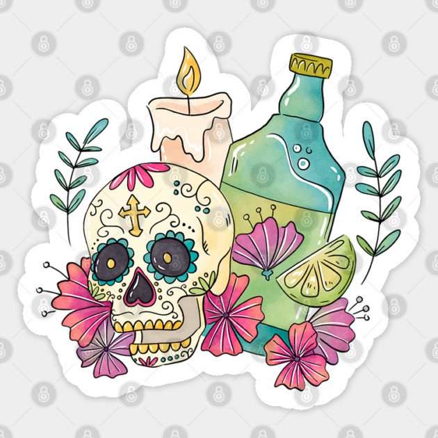 Watercolor Dia de los Muertos Skull Sticker by HolidayBug
