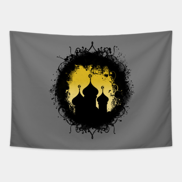 Grunge-Goth Gold and Black Ramadan Mosque Tapestry by HolidayBug