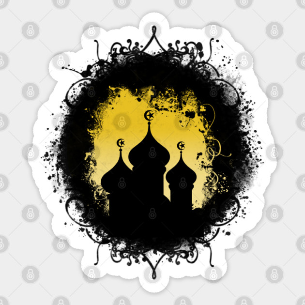 Grunge-Goth Gold and Black Ramadan Mosque Sticker by HolidayBug