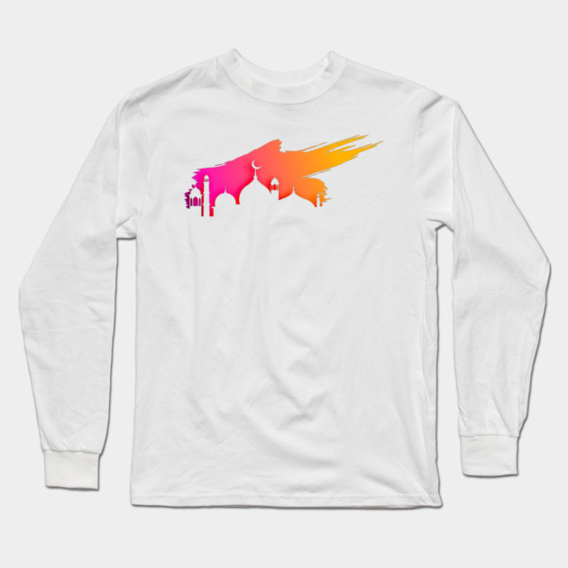 Cutout Mosque with Colorful Sky Long Sleeve T-Shirt by HolidayBug