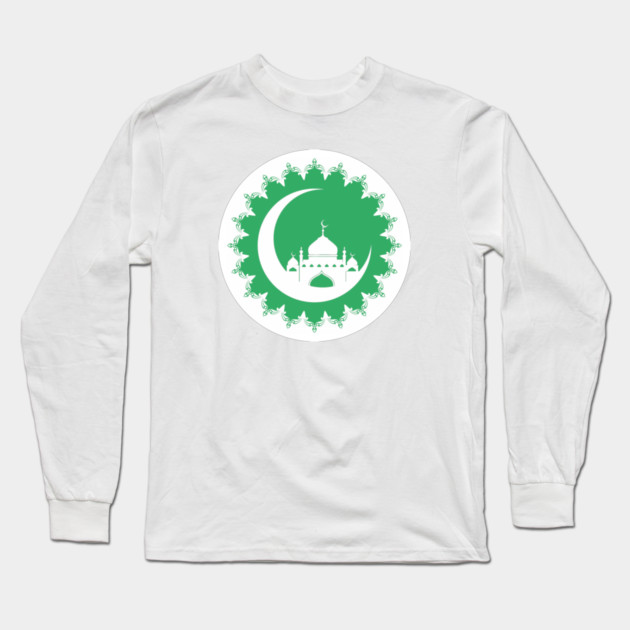 White Mosque in Crescent Moon Ramadan Long Sleeve T-Shirt by HolidayBug