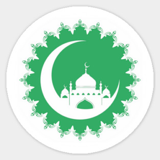 White Mosque in Crescent Moon Ramadan Sticker