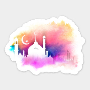 Watercolor Ramadan Mosque Oranges and Purples Sticker
