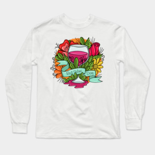 Retro Red Wine Day, floral arsty wine Long Sleeve T-Shirt