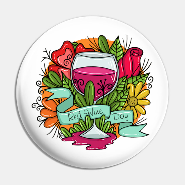 Retro Red Wine Day, floral arsty wine Pin by HolidayBug