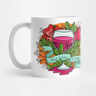 Retro Red Wine Day, floral arsty wine Mug